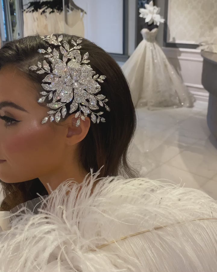 Bridal Hair Comb - Enchanting Crystal Rose Comb Style no. 242587