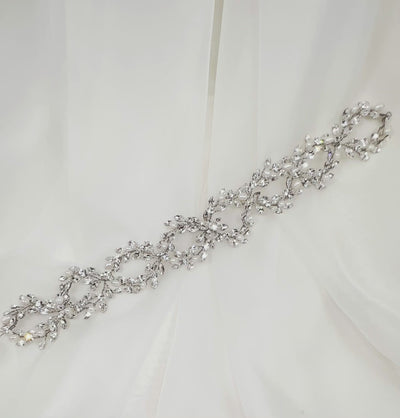 looping bridal hair vine with sparkling crystals and pearls