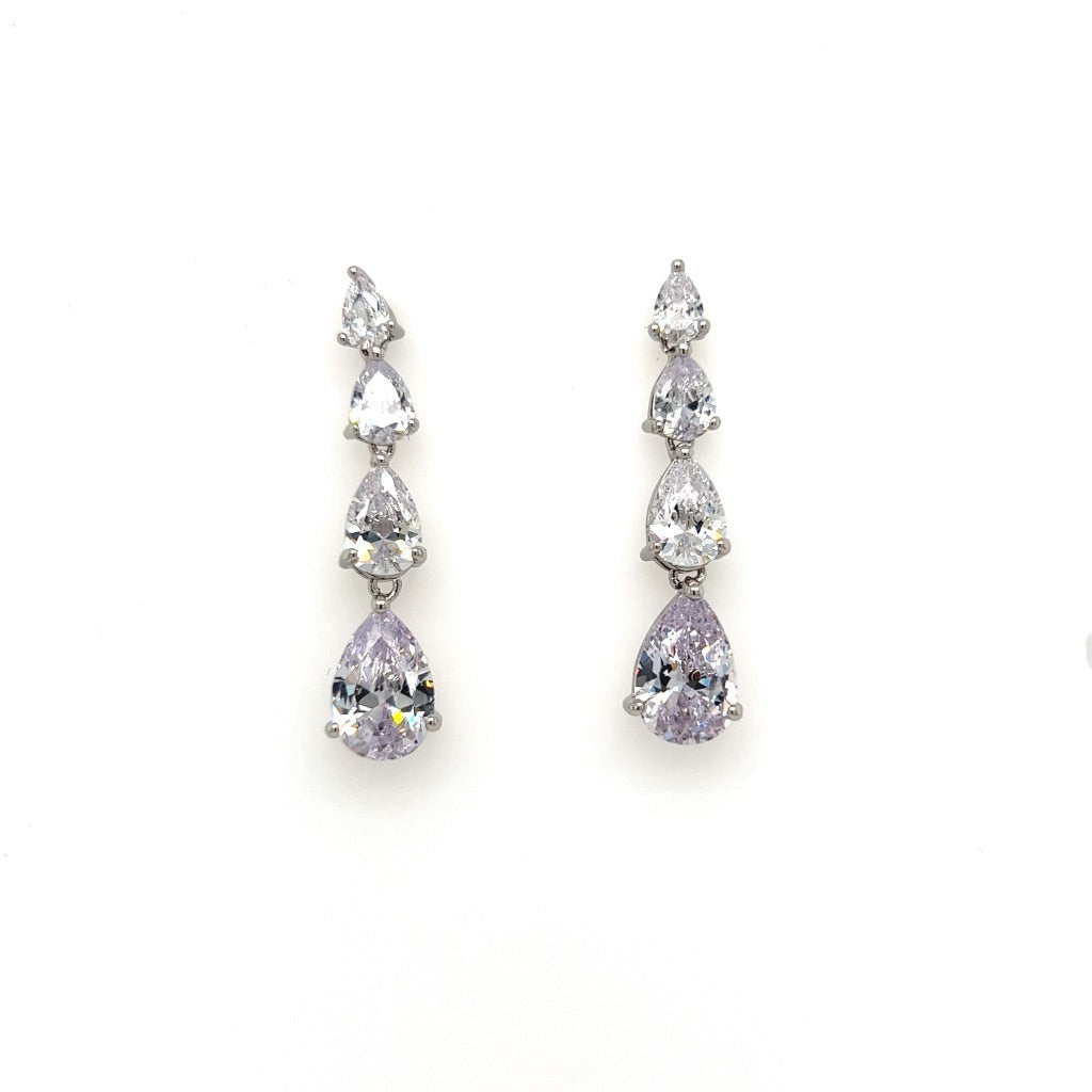 bridal dangle earrings with teardrop cubic zirconia and silver detailing