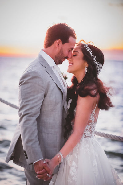 Carolina in a Crystal Bridal Halo, Earrings + Bracelet | Bridal Styles Brides