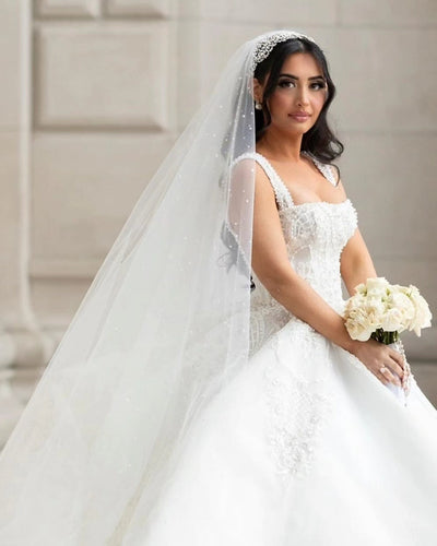Annalisa in a Custom Pearl + Crystal Bridal Veil + Hair Vine | Bridal Styles Brides
