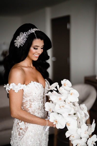 Barbara in a Custom Bridal Hair Vine and Earrings | Bridal Styles Brides