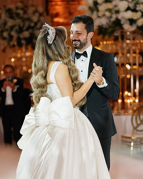 Julia in a Floral Headband and Dramatic Crystal Tiara |   Bridal Styles Bride