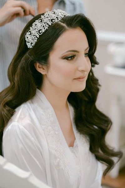 Valentina in a Dramatic Crystal Bridal Headband | Bridal Styles Brides