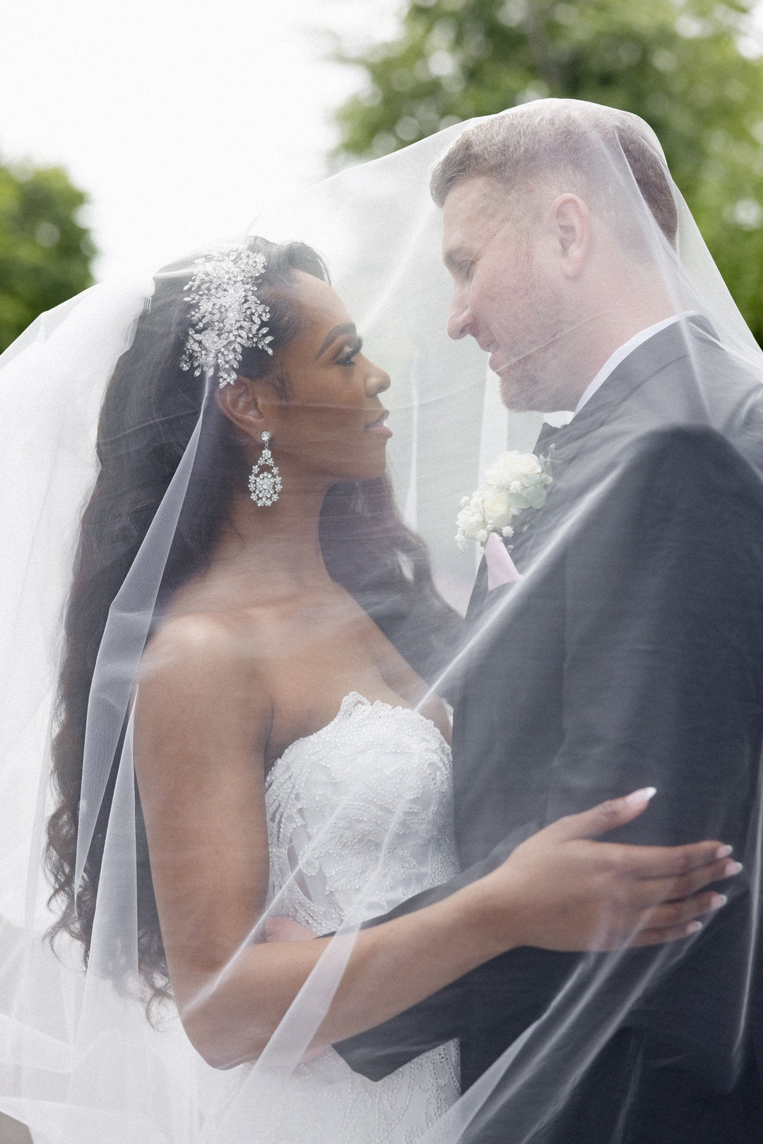 Christelle in Statement Earrings + Custom Crystal Comb |  Bridal Styles Brides