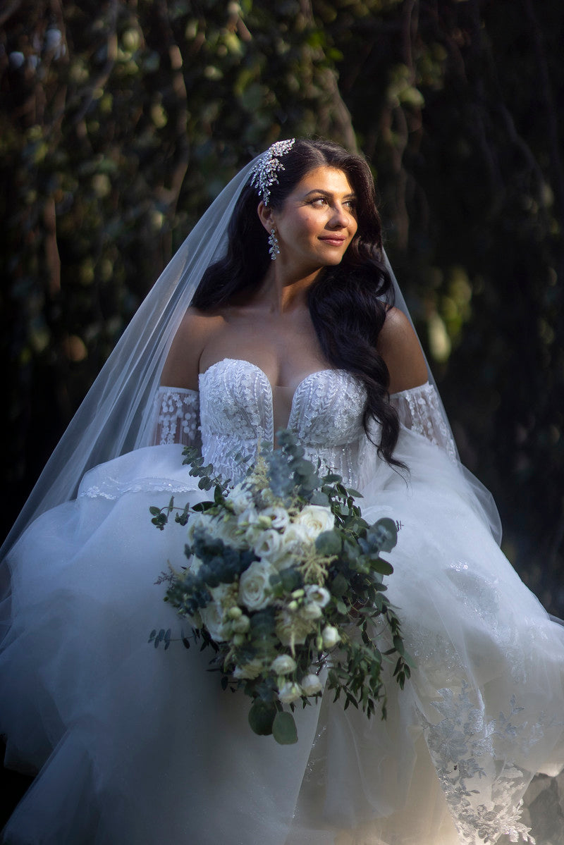 Noelle in an Elegant Bridal Comb + Dangling Earrings | Bridal Styles Brides