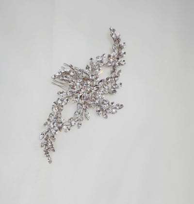 silver looping bridal hair comb with sparkling sprigs of crystals