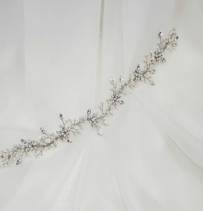 pearl bridal hair vine with sprigs and flowers of sparkling crystal