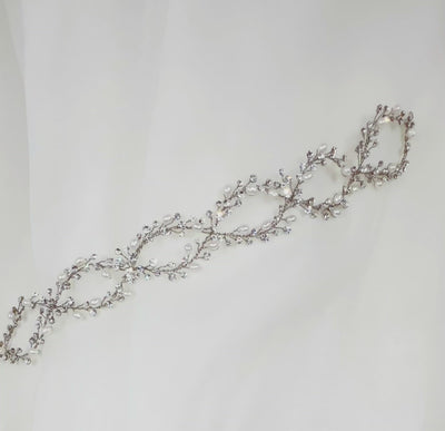 silver looping bridal hair vine with small sprigs of crystal and pearl
