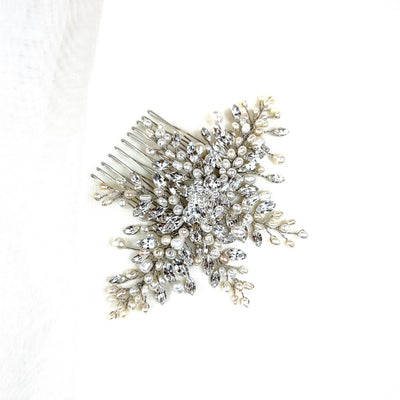 bridal hair comb with sprigs of various crystals and pearls