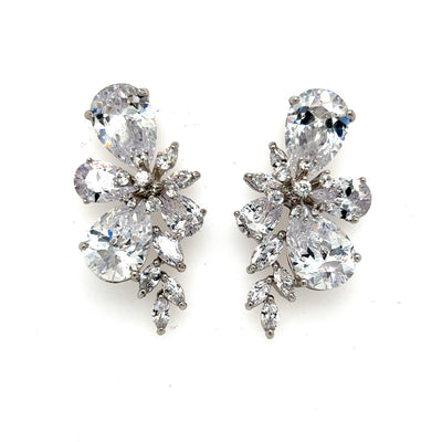 floral cluster earrings with cubic zirconia details of varying shapes and sizes