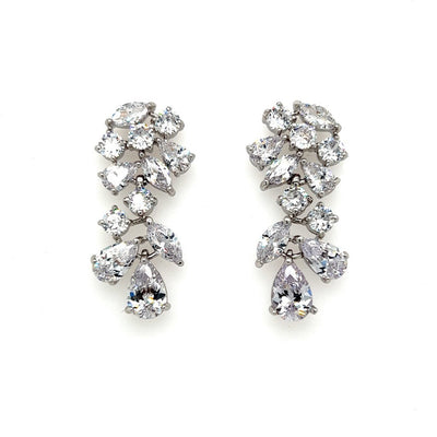 bridal dangle earrings with cubic zirconia clusters and silver link detailing