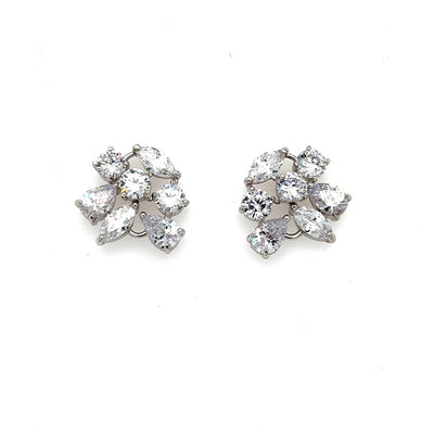cubic zirconia cluster earrings with silver link detailing