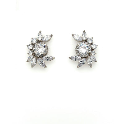 cubic zirconia stud earrings with spiraling oval cut stone halos