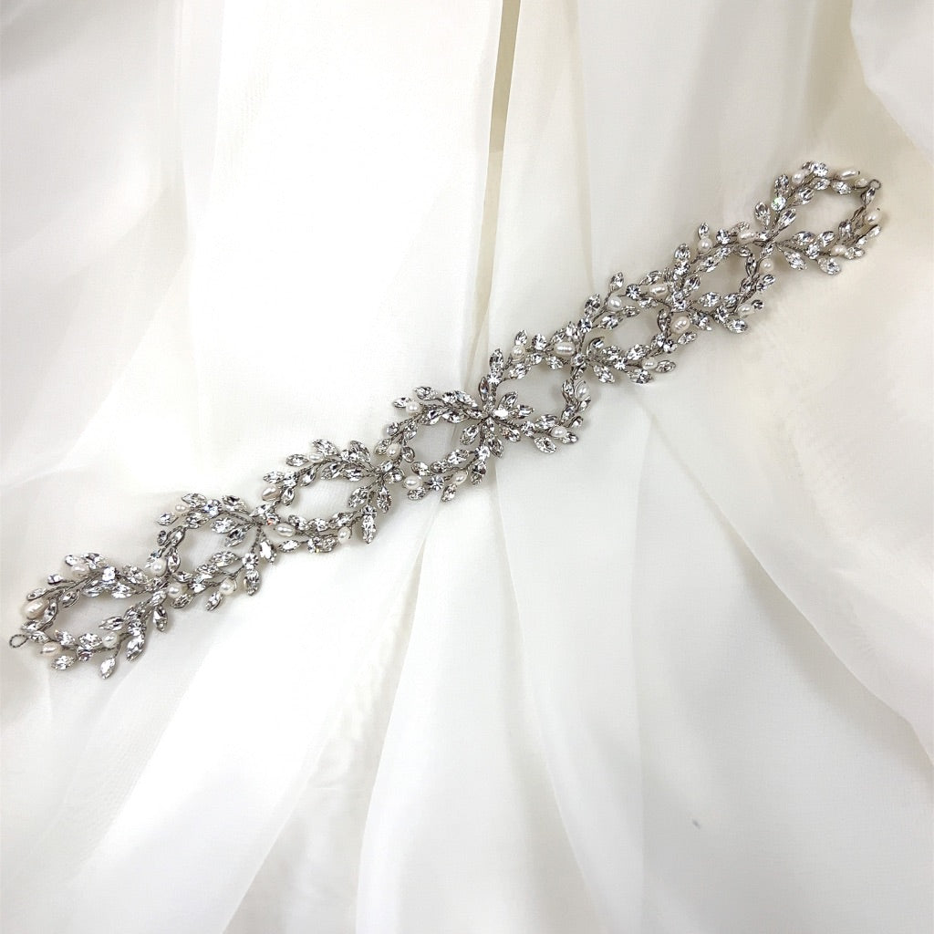 looping bridal hair vine with crystals and pearls