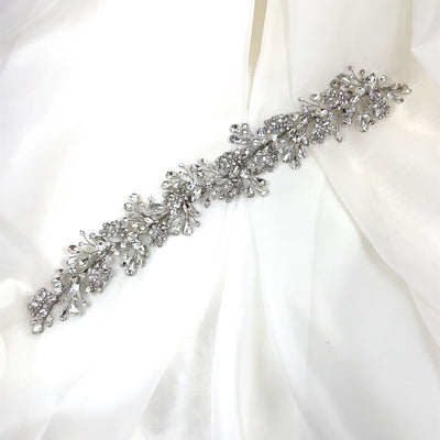 bridal hair vine with silver detailing and sprays of flat teardrop crystals