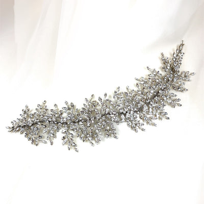 wide silver bridal hair vine with crystal branches