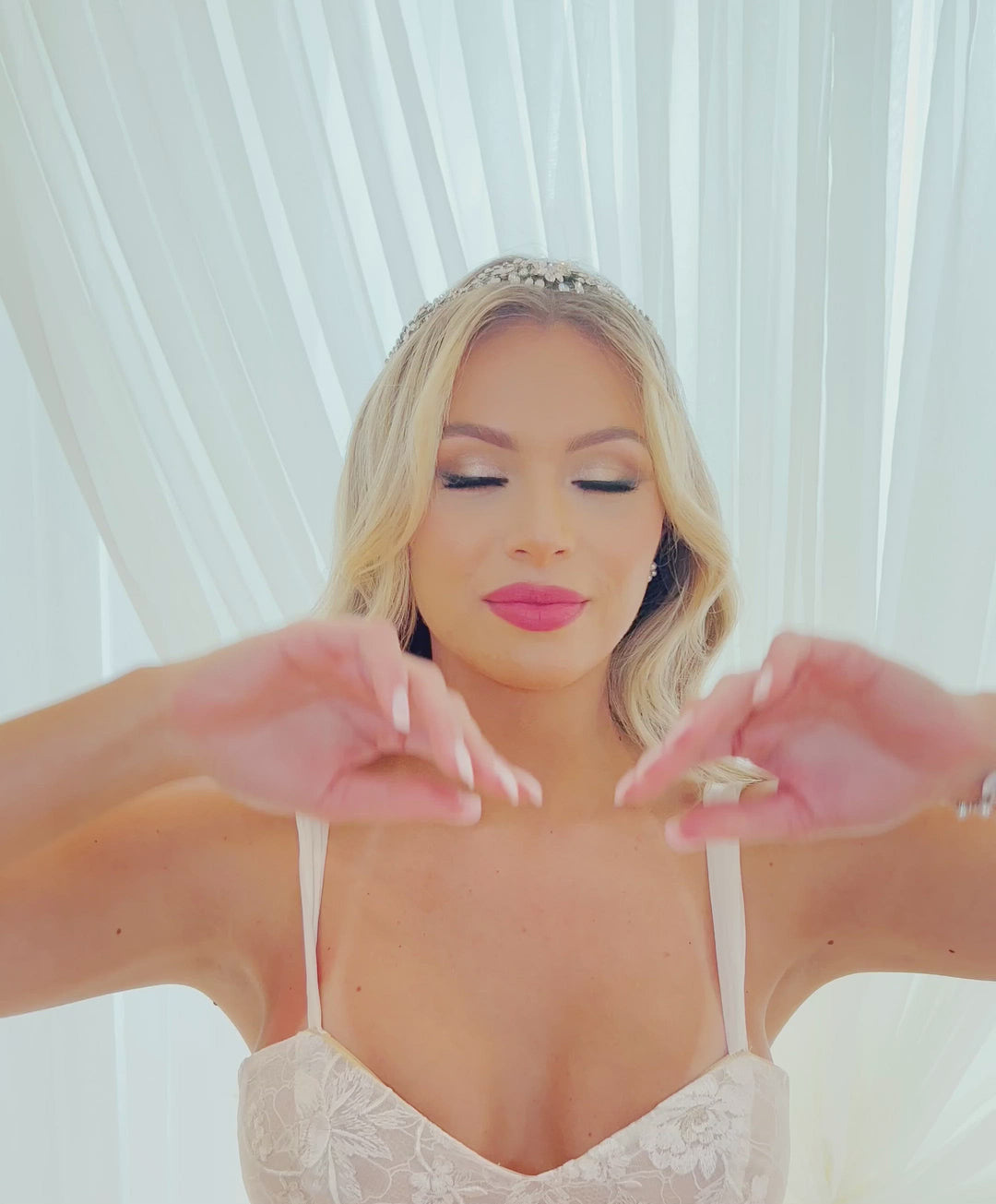 female model showing crystal cluster bridal halo