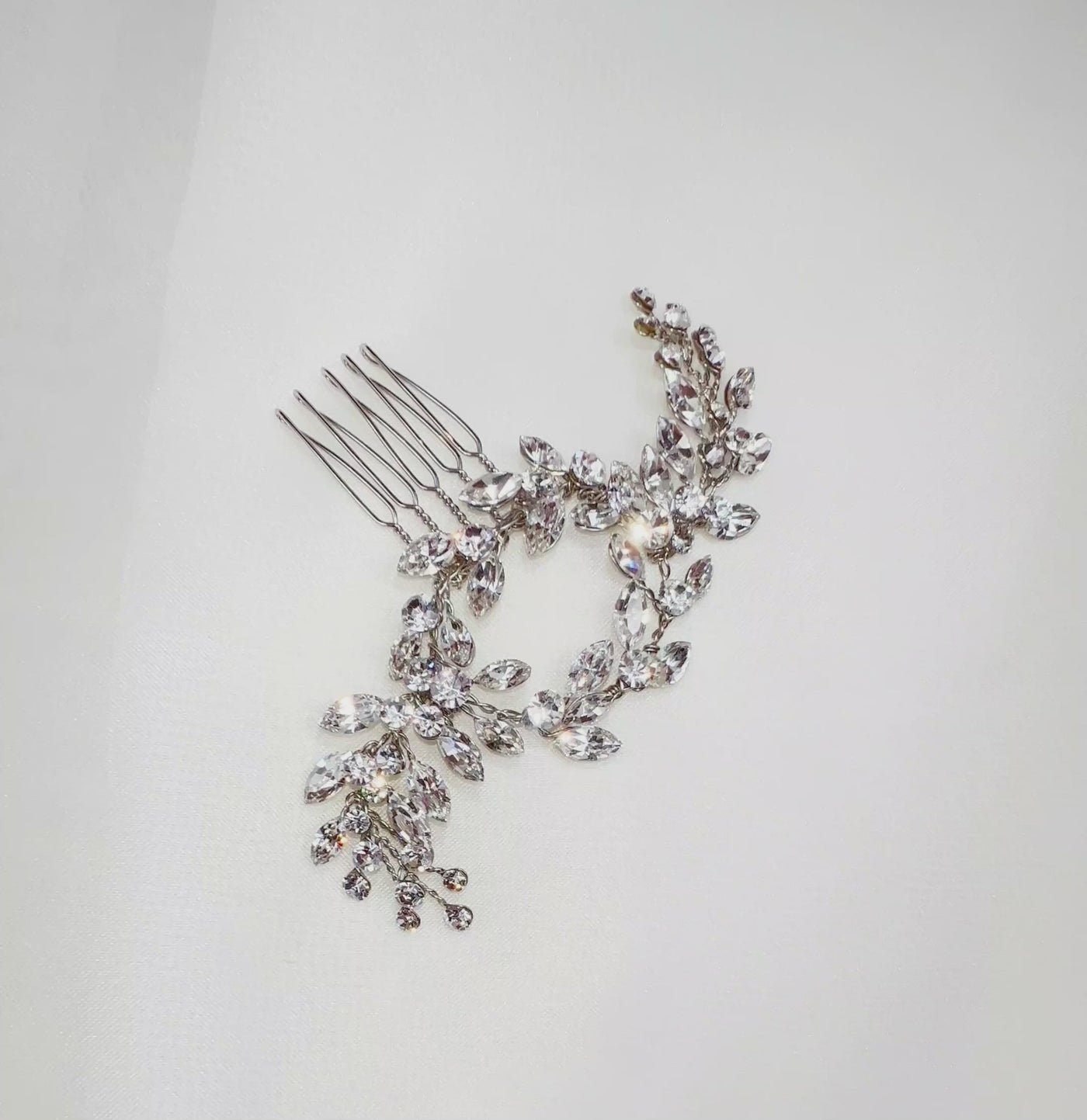 small silver circle bridal hair comb with sparkling crystal branches