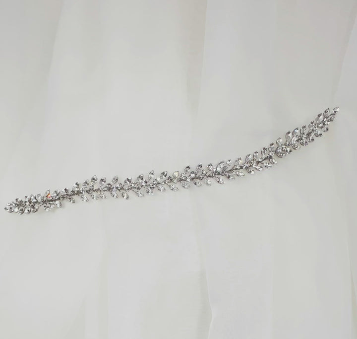 silver bridal hair vine with round sparkling crystals