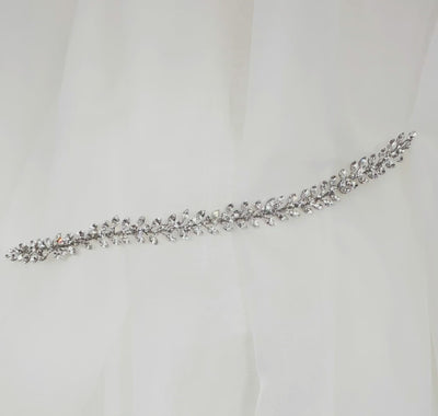 silver bridal hair vine with round sparkling crystals